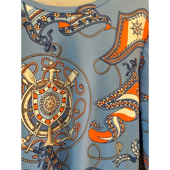 J.Mclaughlin Blue & Orange Nautical Print Top With 3/4 Sleeves Womens Size M - Picture 5 of 7